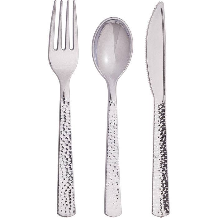 Silver Metallic Hammered Assorted Cutlery