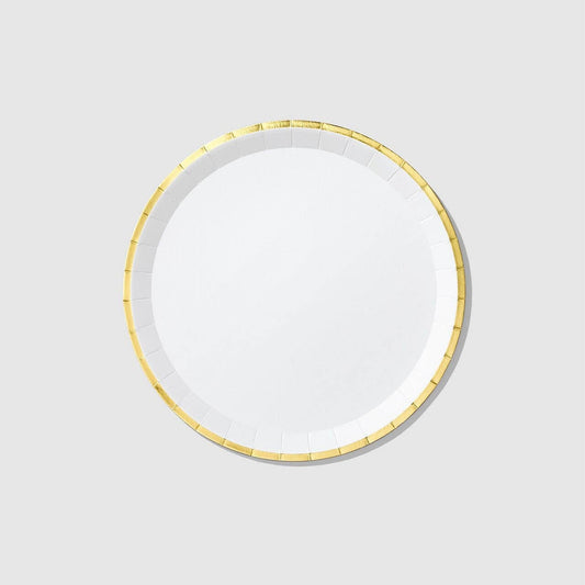 White + Gold Large Paper Party Plates