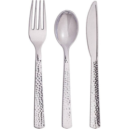 Silver Metallic Hammered Assorted Cutlery