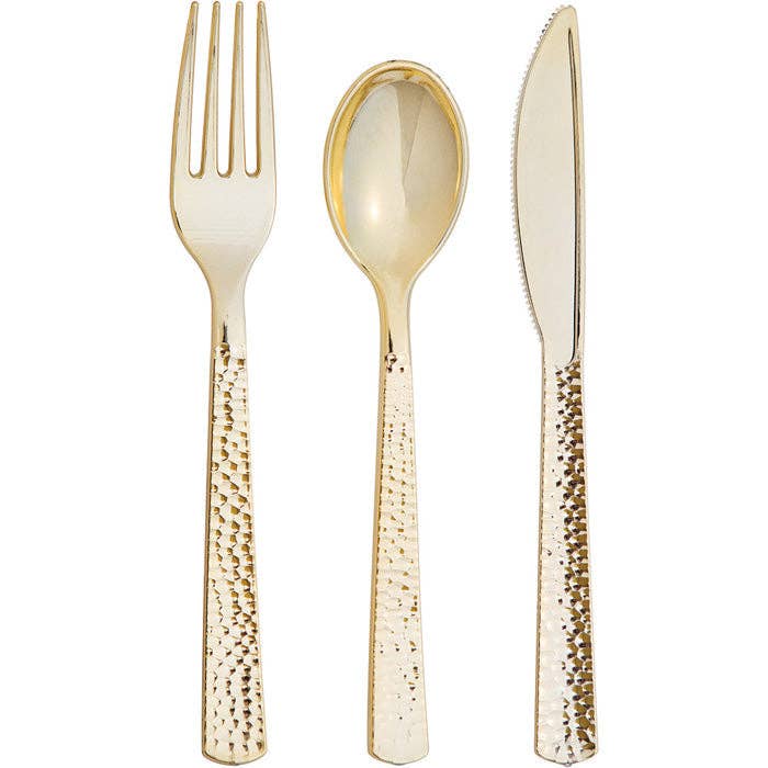 Gold Metallic Hammered Cutlery