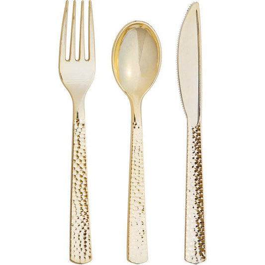 Gold Metallic Hammered Cutlery