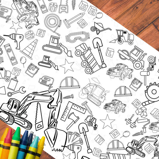 Construction Coloring Tablecloth Kids Activity